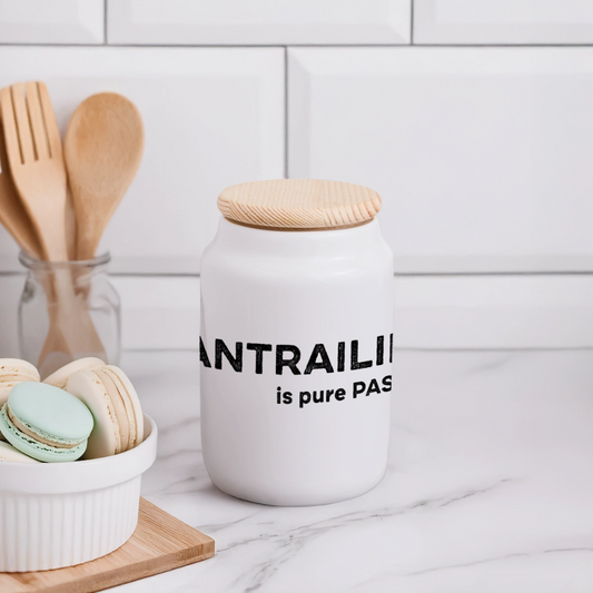 K9 Snack-Tin mit Holzdeckel „MANTRAILING is pure PASSION“ - Weiß