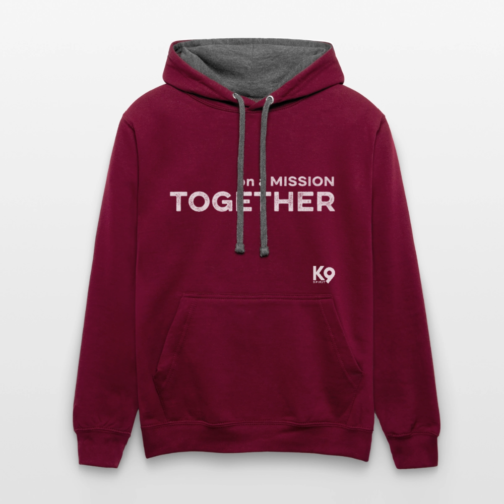 K9 Bicolor-Hoodie "on a MISSION TOGETHER" - Weinrot/Anthrazit