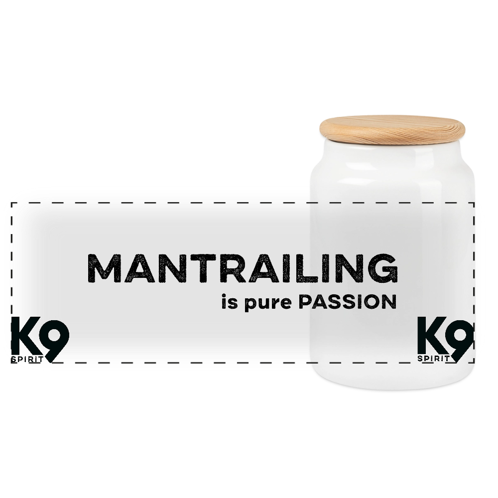 K9 Snack-Tin mit Holzdeckel „MANTRAILING is pure PASSION“ - Weiß