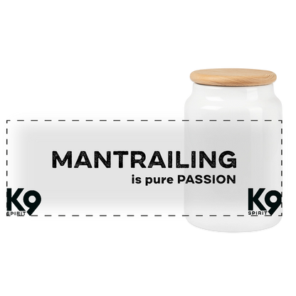 K9 Snack-Tin mit Holzdeckel „MANTRAILING is pure PASSION“ - Weiß
