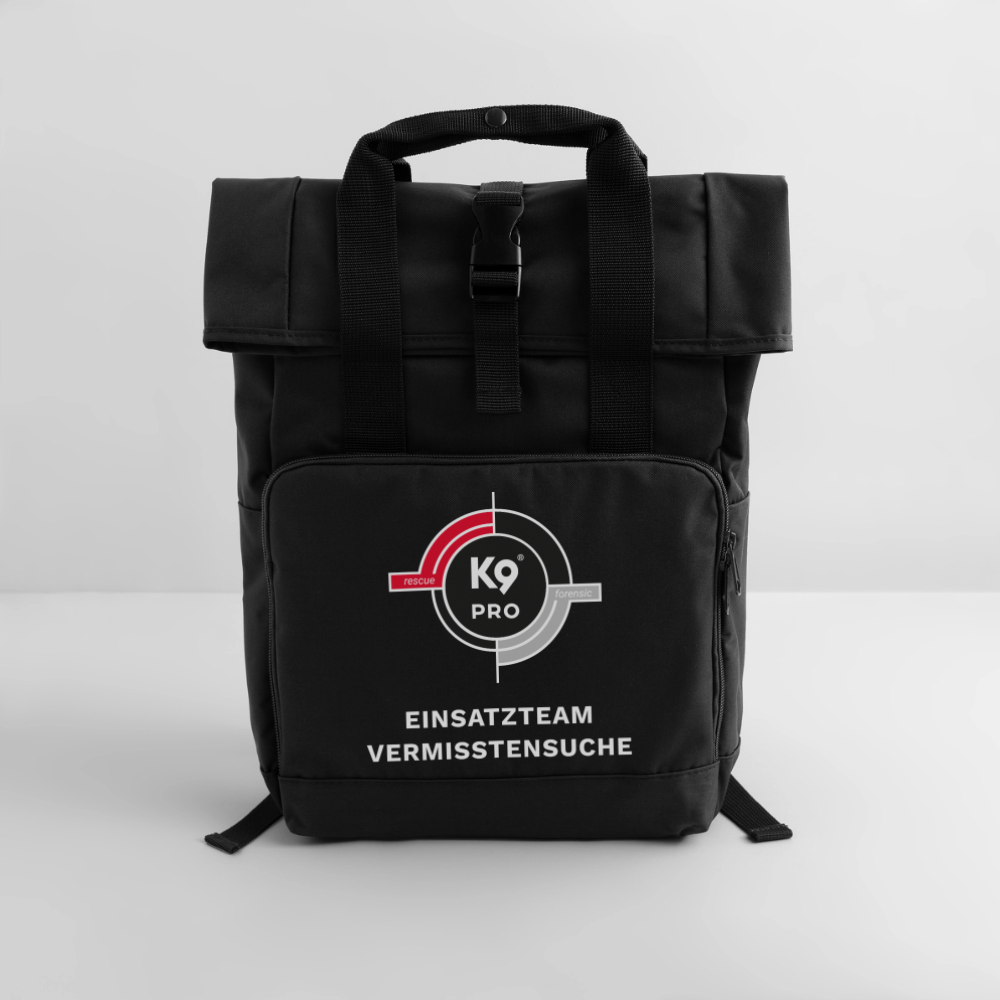 K9 PRO Rolltop-Einsatzrucksack „Einsatzteam Vermisstensuche“ - Schwarz