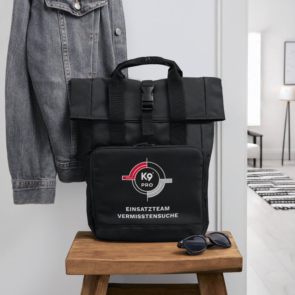 K9 PRO Rolltop-Einsatzrucksack „Einsatzteam Vermisstensuche“ - Schwarz