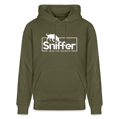 Sniffer ORGANIC  Premium-Hoodie „BORN to track“  UNISEX edition - Khaki Grün
