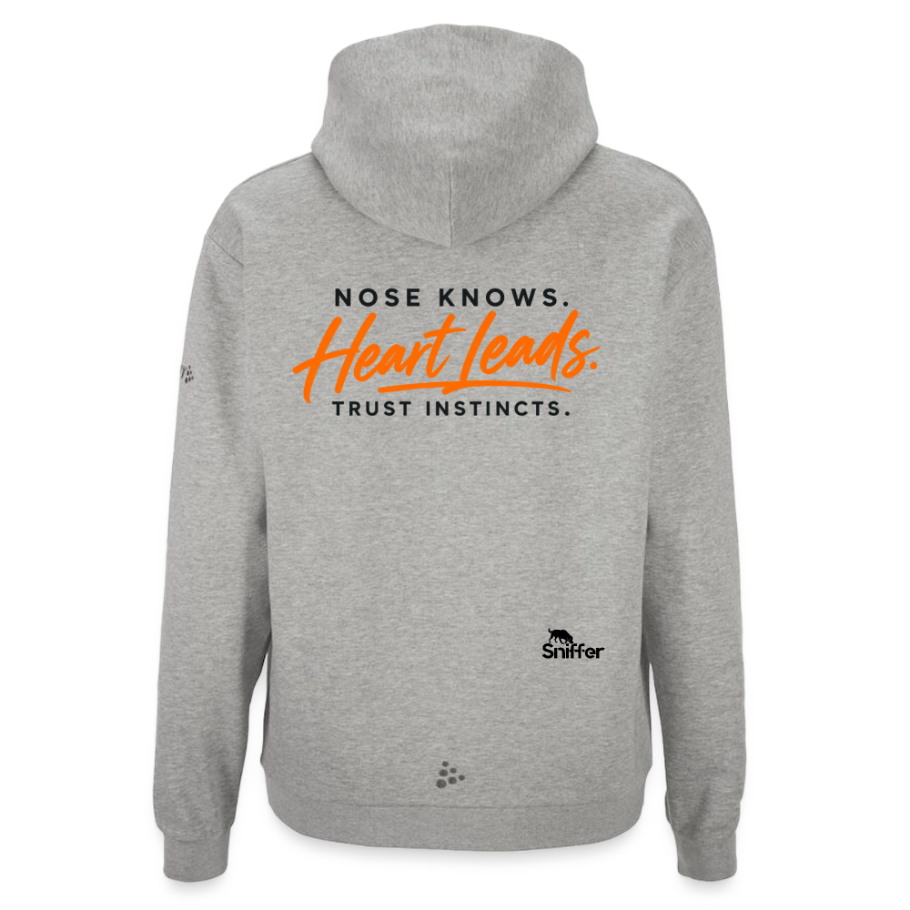 Sniffer DOGWALK Craft-Hoodie "NOSE KNOWS. HEART LEADS. TRUST INSTINCTS." UNISEX edition - Grau meliert
