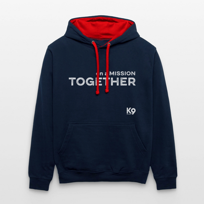 K9 Bicolor-Hoodie "on a MISSION TOGETHER" - Navy/Rot