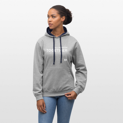 K9 Bicolor-Hoodie "on a MISSION TOGETHER" - Grau meliert/Navy