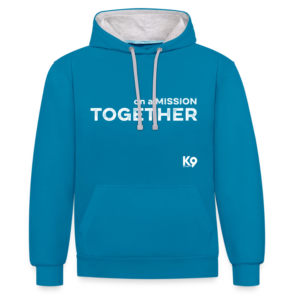 K9 Bicolor-Hoodie "on a MISSION TOGETHER" - Pfauenblau/Grau meliert