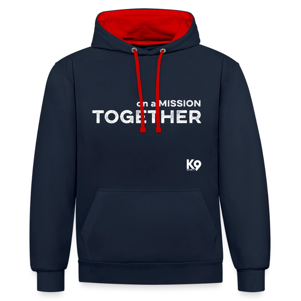 K9 Bicolor-Hoodie "on a MISSION TOGETHER" - Navy/Rot