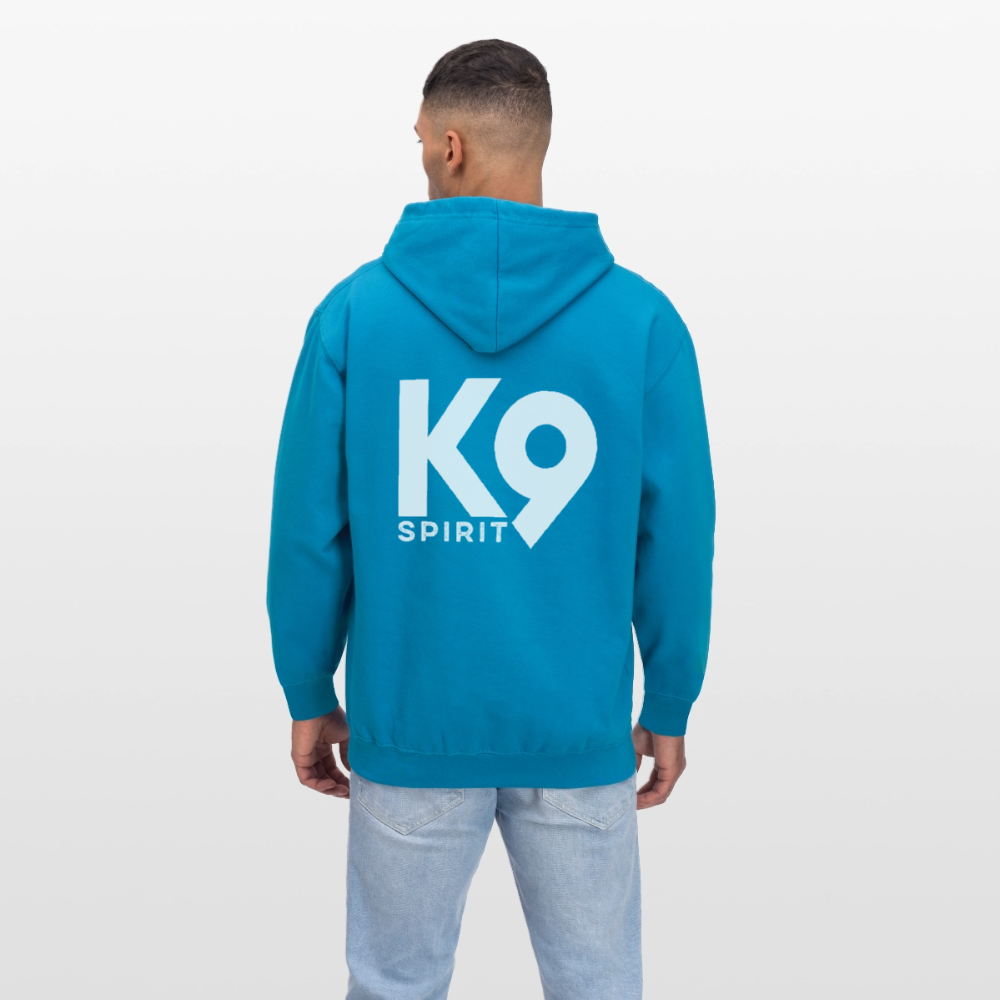 K9 Bicolor-Hoodie "on a MISSION TOGETHER" - Pfauenblau/Grau meliert