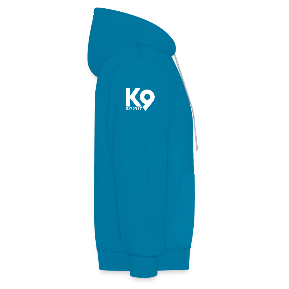K9 Bicolor-Hoodie "DOG on a MISSION" - Pfauenblau/Grau meliert
