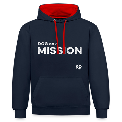 K9 Bicolor-Hoodie "DOG on a MISSION" - Navy/Rot