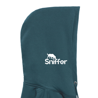 Sniffer ORGANIC  Premium-Hoodie „BORN to track“  UNISEX edition - Dunkles Petrol