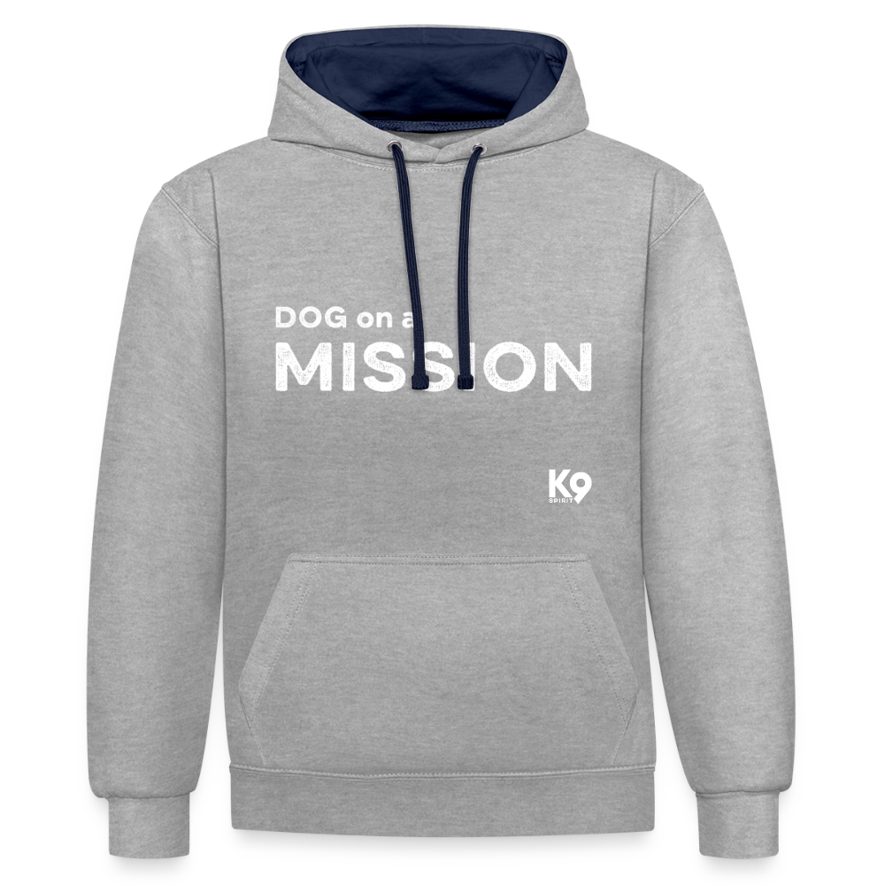 K9 Bicolor-Hoodie "DOG on a MISSION" - Grau meliert/Navy