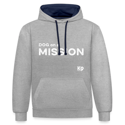 K9 Bicolor-Hoodie "DOG on a MISSION" - Grau meliert/Navy