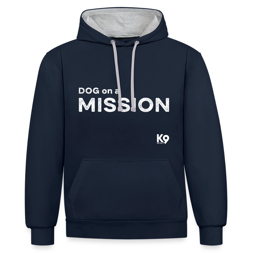 K9 Bicolor-Hoodie "DOG on a MISSION" - Navy/Grau meliert