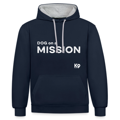 K9 Bicolor-Hoodie "DOG on a MISSION" - Navy/Grau meliert