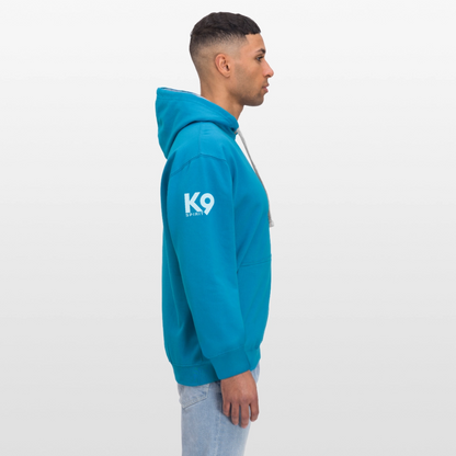 K9 Bicolor-Hoodie "on a MISSION TOGETHER" - Pfauenblau/Grau meliert
