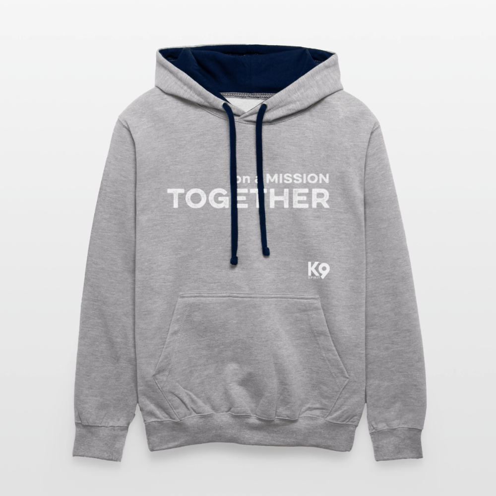 K9 Bicolor-Hoodie "on a MISSION TOGETHER" - Grau meliert/Navy