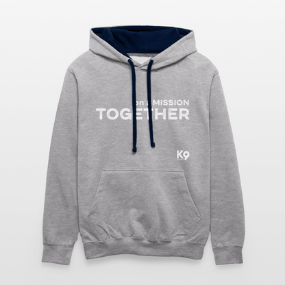 K9 Bicolor-Hoodie "on a MISSION TOGETHER" - Grau meliert/Navy