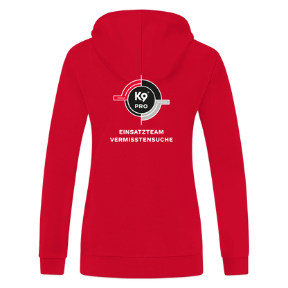 K9 PRO ORGANIC Hoodie-Jacket "K9 PRO Einsatzteam Vermisstensuche" WOMEN edition - Rot