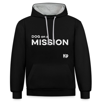 K9 Bicolor-Hoodie "DOG on a MISSION" - Schwarz/Grau meliert