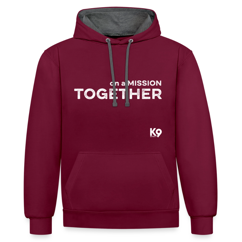 K9 Bicolor-Hoodie "on a MISSION TOGETHER" - Weinrot/Anthrazit