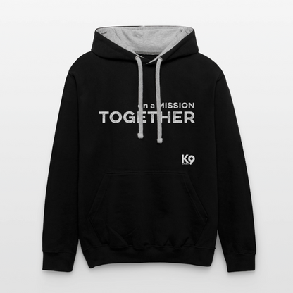 K9 Bicolor-Hoodie "on a MISSION TOGETHER" - Schwarz/Grau meliert