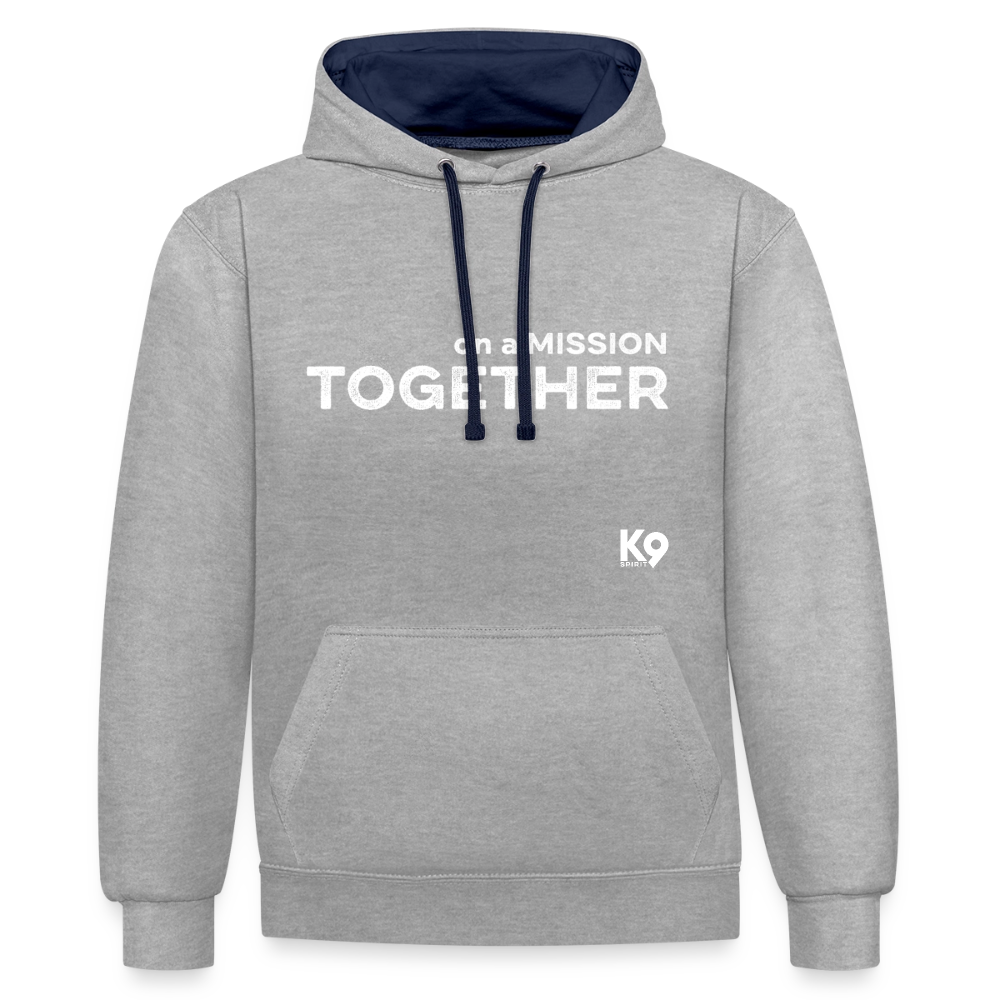 K9 Bicolor-Hoodie "on a MISSION TOGETHER" - Grau meliert/Navy