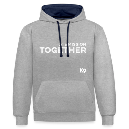 K9 Bicolor-Hoodie "on a MISSION TOGETHER" - Grau meliert/Navy