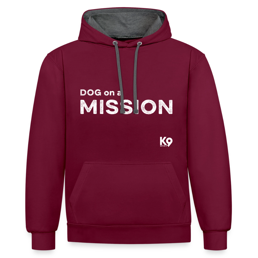 K9 Bicolor-Hoodie "DOG on a MISSION" - Weinrot/Anthrazit