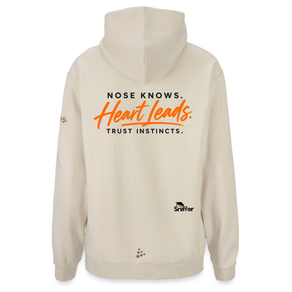 Sniffer DOGWALK Craft-Hoodie "NOSE KNOWS. HEART LEADS. TRUST INSTINCTS." UNISEX edition - Beige